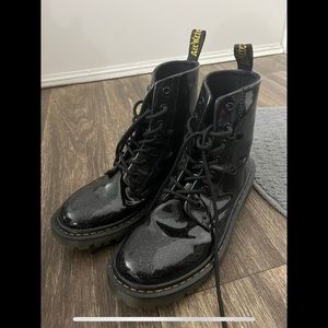 Dr. Martens Black Glitter Patent Leather Combat Boots Size: US 10, UK 8, EU 42
